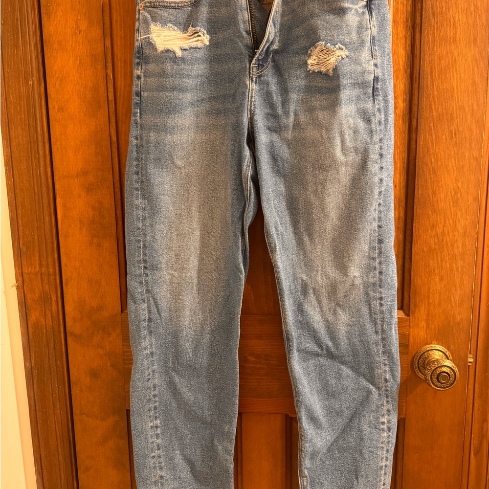 American Eagle Outfitters Women's Light Blue Distressed Flare Jeans